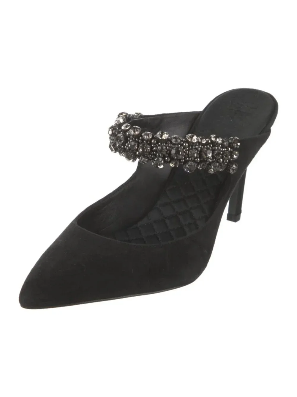 Tory Burch Black Suede Crystal Embellished Pointed Toe Mule Stiletto Heel Size 9